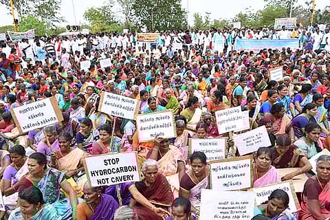 Women participate in the mega rally at Thanjavur on Tuesday