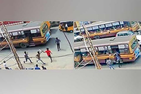 A screen grab from the video showing students attacking fellow students with weapons at Arumbakkam