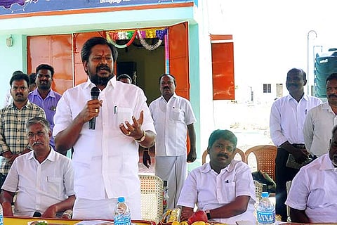 AIADMK MLA (Kunnam) RT Ramachandran addressing school students at Aranarai near Perambalur on Wednesday