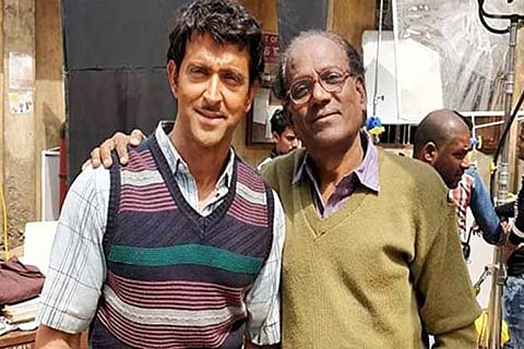 Actor Hrithik Roshan with his co-star Virendra Saxena