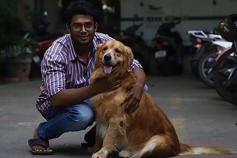 Sarath Ravi with his pet Jackie