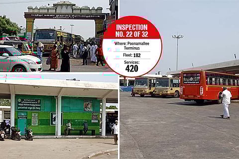 Narrow entry creates congestion inside terminus and traffic bottleneck on road