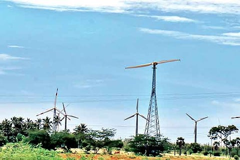 A view of wind farm at Kayathar in Thoothukudi district