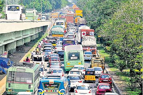 Traffic was affected on the GST Road after seven cars collided near Pulipakkam
