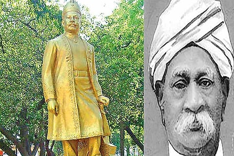 Statue of the Raja of Panagal and (right) Theagaraya Chetty