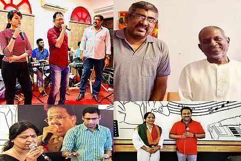 Singers practising at Pioneer Music Gym; Suresh with Ilaiyaraaja