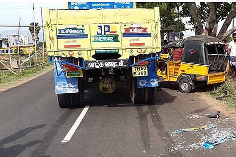 The mangled auto-rickshaw and the truck near Usilampatti in Madurai on Wednesday
