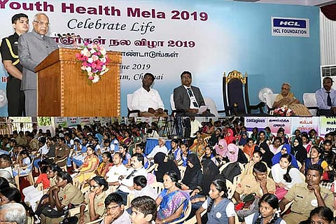 Governor Banwarilal Purohit addressing at Youth Health  Mela-2019 organised by Cancer Institute in city