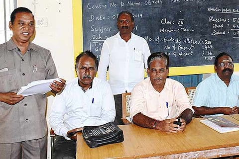 Tamil Nadu Vocational Teachers Federation General Secretary SN Janardhanan addressing a meet on Wednesday