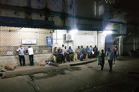 Patients waiting in queue outside bill collection centre for scans  during late night hours at RGGGH