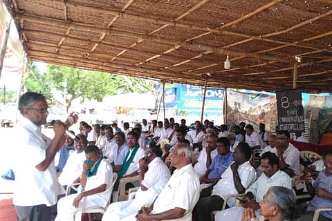 Farmers at the protest venue in Namakkal on Sunday