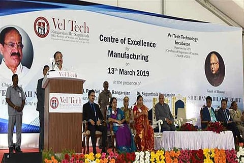 Vice President Venkaiah Naidu addresses the event at Vel Tech University, in Chennai on Wednesday