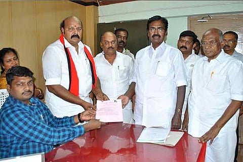 Neelamegam files his nomination, in Thanjavur on Friday