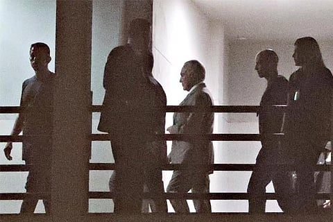 Brazil's former President Michel Temer is seen at the Federal Police headquarters in Rio de Janeiro