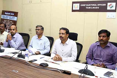 CEO Satyabrata Sahoo at a review meeting with district election officers in Chennai on Thursday