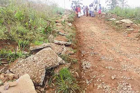 The spot where the cement road was removed by forest personnel at Seenakolli in The Nilgiris