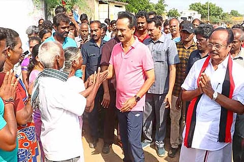 DMK leader MK Stalin being greeted by public during his campaigning at Sulur on Monday