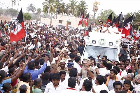 O Panneerselvam campaigning for party candidate VV Senthilnathan in Aravakurichi on Tuesday