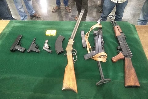 The dummy weapons seized from a house in Pottalkulam village, Theni district on Friday night