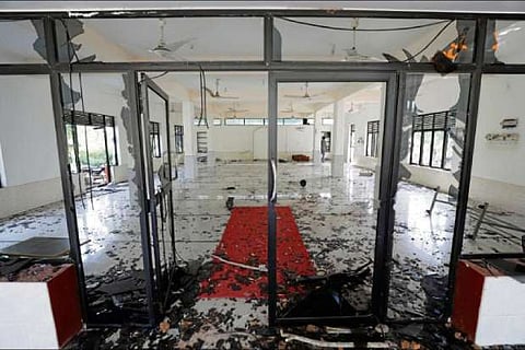 Abbraar Masjid mosque is seen after a mob attack in Kiniyama, Sri Lanka