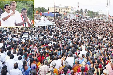 Chief Minister Edappadi K Palaniswami campaigning in Sulur constituency in Coimbatore on Tuesday