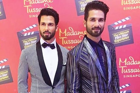 Shahid Kapoor (right) with his wax statue