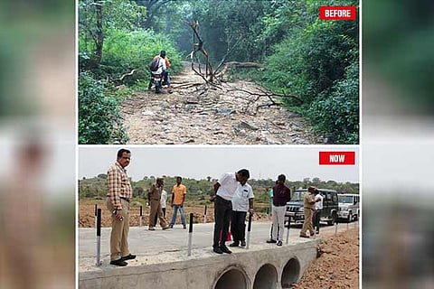 The old track and new road between Pudurnadu and Nellivasalnadu near Alangayam in Vellore district