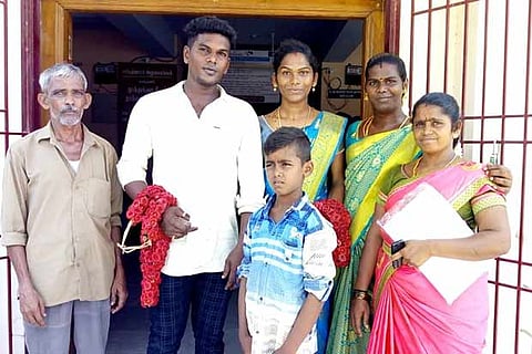Sreeja along with her husband and relatives at the Registrar office in Thoothukudi