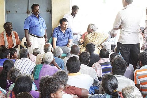 Members of Evidence, an NGO, interact with  Dalits at Naranamangalam in Perambalur district