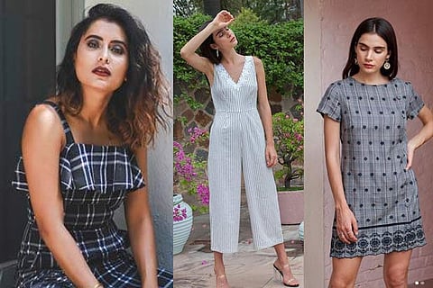 Sheena Uppal; (right) models wearing her label?s designs;