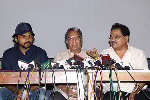 SIAA office-bearers address the press hrs after the order in Chennai