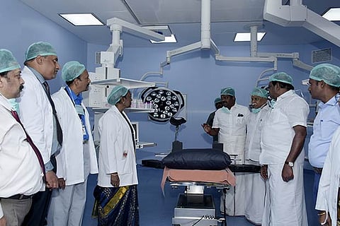 Health Minister Vijaya Baskar at the Thanjavur Medical College Hospital after inaugurating various facilities
