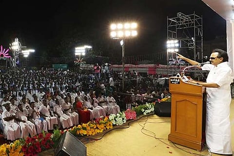 Stalin addressing a public meeting in Dharmapuri on Saturday