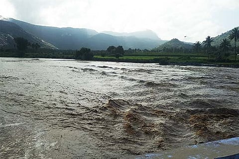 Moola Vaigai river in Theni at spate following heavy rain in the Western Ghats