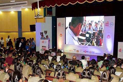 Students during a screening as part of the International Kids Film Festival