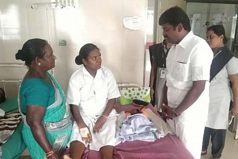 Health Minister C Vijaya Baskar interacting with the mothers of the newborns at Kasturba Gandhi GH