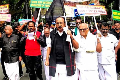 Vaiko stages protest in Delhi before Sri Lankan president's arrival in India