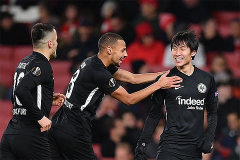 Midfielder Daichi Kamada (right) struck a brace for Eintracht Frankfurt against Arsenal