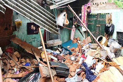 The house which collapsed in heavy rain at Kammiyanpettai village of Cuddalore on Friday