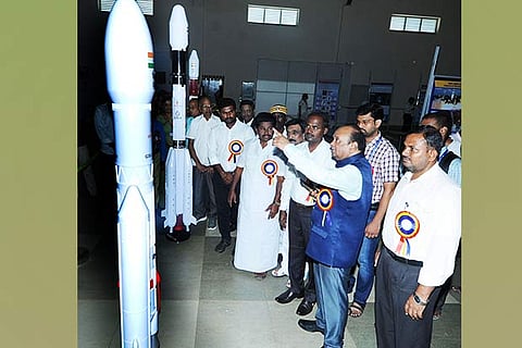 Deputy Director of Satish Dhawan Space Centre V Ranganathan at the world space week exhibition in Thanjavur