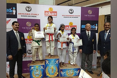 The medal winners in the junior girls category of the Nishimura Cup