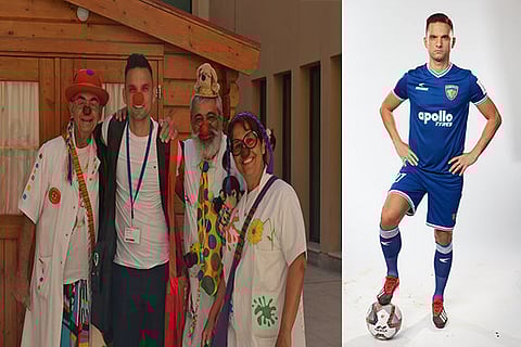 Andre Schembri with members of Dr Klown that provides clown doctor services, Andre Schembri,Chennaiyin FC