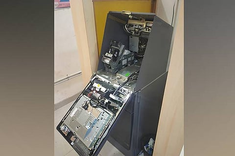 The damaged ATM in Thirumanur