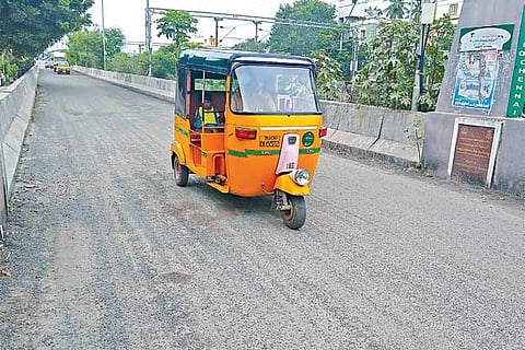 The condition of the road on Rangarajapuram flyover deteriorated after a short spell of rain