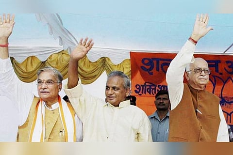 (L-R) Murli Manohar Joshi, Kalyan Singh and LK Advani
