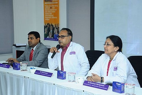 GSK Velu, Chairman, Neuberg Diagnostics (far left) with the team of doctors in Chennai