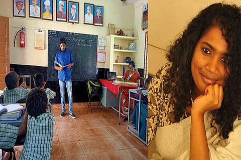 A volunteer from The Candles interacting with students; Angelin Prince