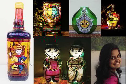 A few of the bottle artworks created by Vidya; Vidya Bhat, Artist