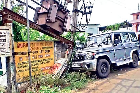The driver hit the vehicle against a transformer to stop it as he was not able to control it