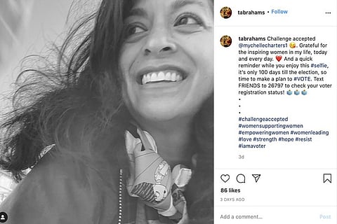 Tara Abrahams shows her Instagram post with the #challengeaccepted joining female users